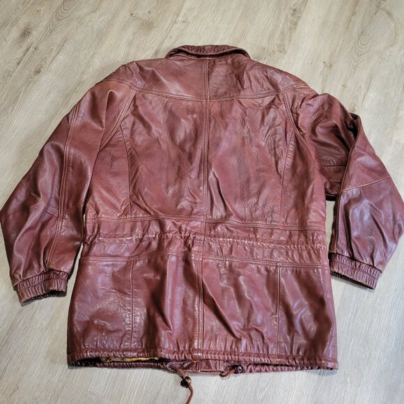 Vintage Derimod Brown Soft Leather Zip Up Button Tie Jacket Coat Men's Size 38 - Picture 7 of 10
